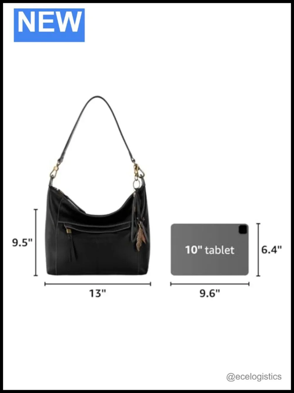 Large Leather Hobo Handbag with Zipper Pockets